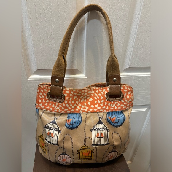 FOSSIL Key-Per Birdcage Coated Canvas Shoulder Tote Bag Purse 16x13x5” - Picture 12 of 15